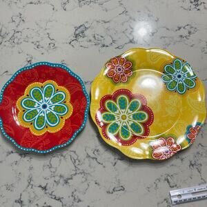 Pier 1 SUNNY FLORAL melamine dinner Plate / Salad Plate bright colors flowers
